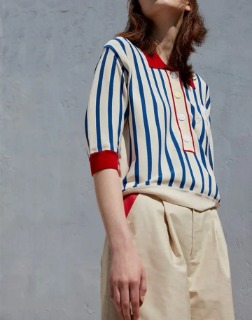여성 스트라이프 라펠 니트   Women&#039;s Stripe Lapel Knitwear