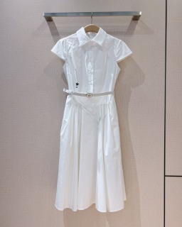 허리 슬림 벨트 화이트 반소매 셔츠 롱드레스 D. waist slim belt white short-sleeved shirt long dress
