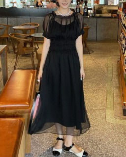 플러스 사이즈 여성 여름 블랙 스퀘어 드레스  L. Plus Size Women&#039;s Summer Black Square Dress
