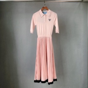 여성 니트 스티칭 원피스 핑크   Women&#039;s Knit Sticking Dress Pink