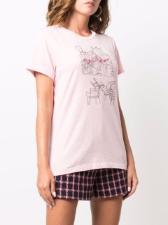 런던 파리 프린트 디자인 티셔츠 핑크   London Paris Printed Design T-Shirt Pink