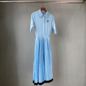 여성 니트 스티칭 원피스 블루   Women&#039;s Knit Stitching Dress Blue