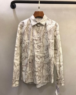 화이트 프린트 패턴 코튼 셔츠  White-Printed Pattern Cotton Shirt