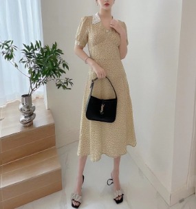 심플 패턴 허리 얇은 시폰 드레스    Simple pattern thin waist chiffon dress