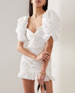 여성 허리 슬림 소매 레이스 미니원피스  Women&#039;s waist slim sleeve lace mini dress