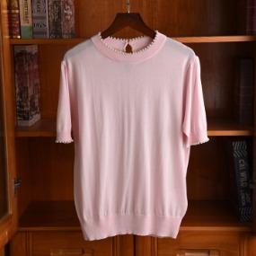 여성 심플 진주 니트탑 핑크   Women&#039;s Simple Pearl Knit Top Pink