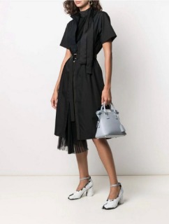 시크한 블랙 스트라이프 반소매 셔츠 원피스   Chic Black Stripe Short-Sleeved Shirt Dress
