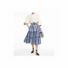 여성 블루 앤 화이트 믹스 롱스커트   Women&#039;s Blue and White Mix Long Skirt