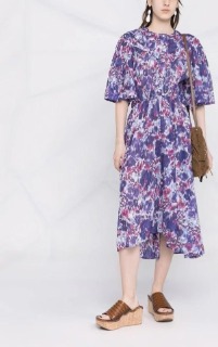 여성 퍼플 플로럴 디자인 롱드레스     Women&#039;s Purple Floral Design Long Dress