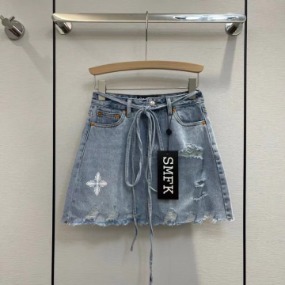 크로스끈 여성 심플 청 미니스커트    S. Cross strap women&#039;s simple denim mini skirt