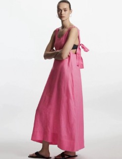 어깨 끈 포인트 디자인 핑크 드레스   shoulder strap point design pink dress