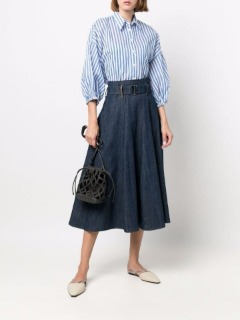 빈티지 스타일 하이웨스트 데님 미디스커트   B. vintage style high-waist denim midi skirt