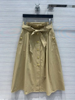베이지 벨트 버튼 미디스커트   C. Beige Belt Button Midi-skirt
