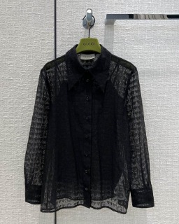 여성 심플 컬러 시스루 블라우스   Women&#039;s simple color see-through blouse