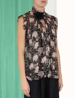 민소매 블랙 꽃무늬 블라우스  sleeveless black flower-patterned blouse