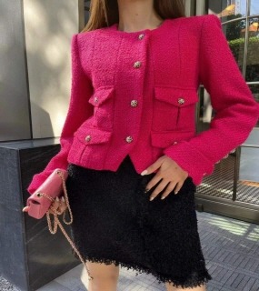 진핑크 포켓 긴팔 자켓  deep pink pocket long-sleeved jacket