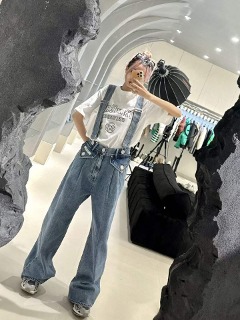 멜빵 청팬츠  overall jeans